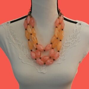 VTG UNICA Pink and Orange Acrylic Beaded Twisted Multi-strand Necklace